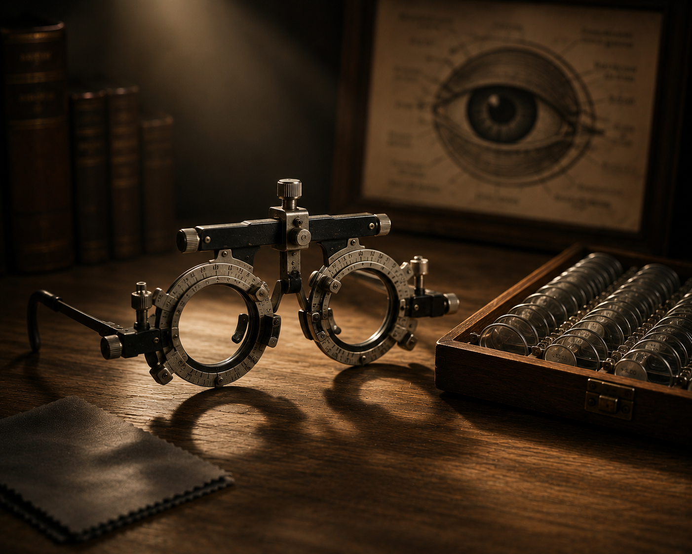 An optical trial frame representing the use of multiple perspectives