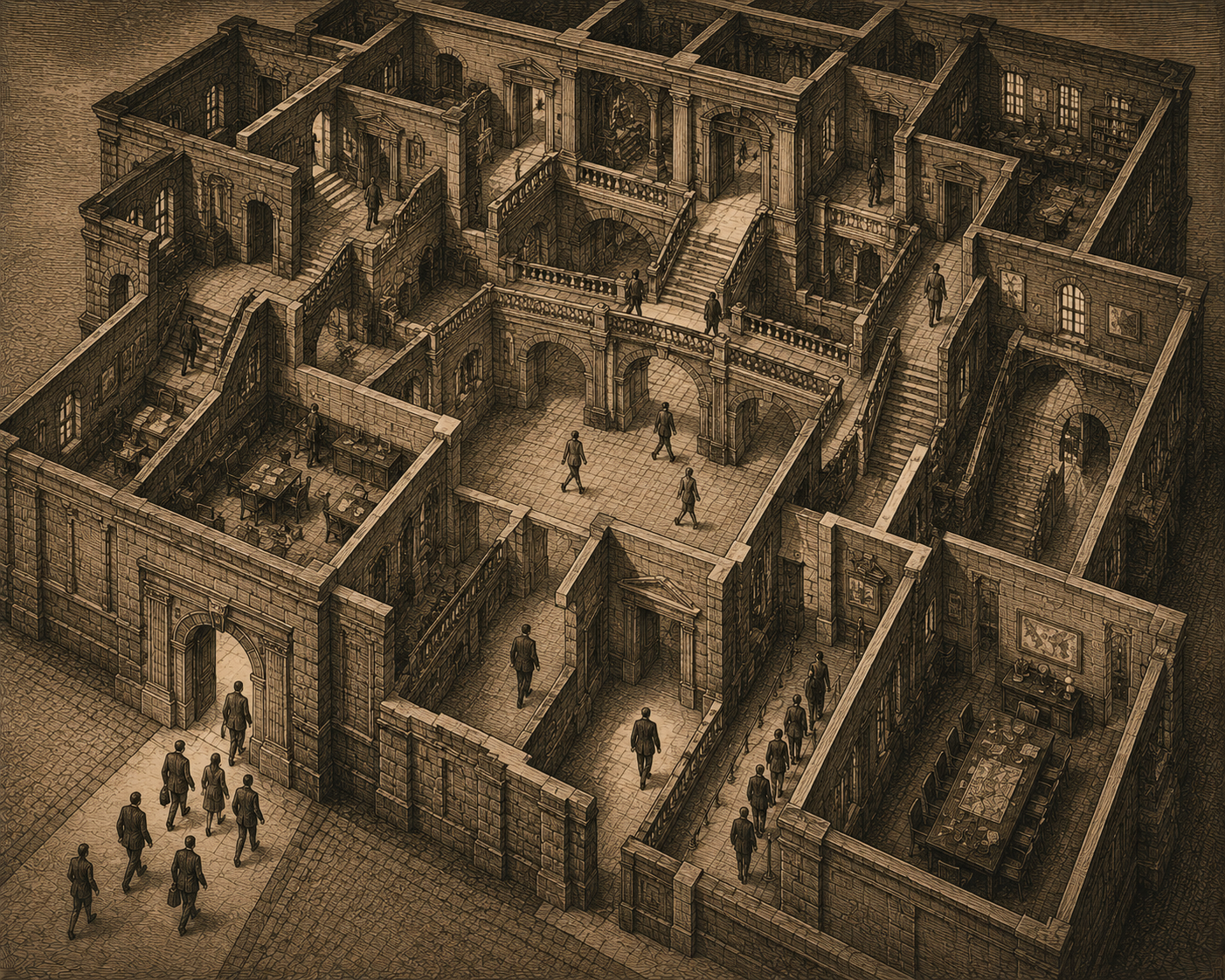 A complex decision environment revealing the architecture behind visible choices