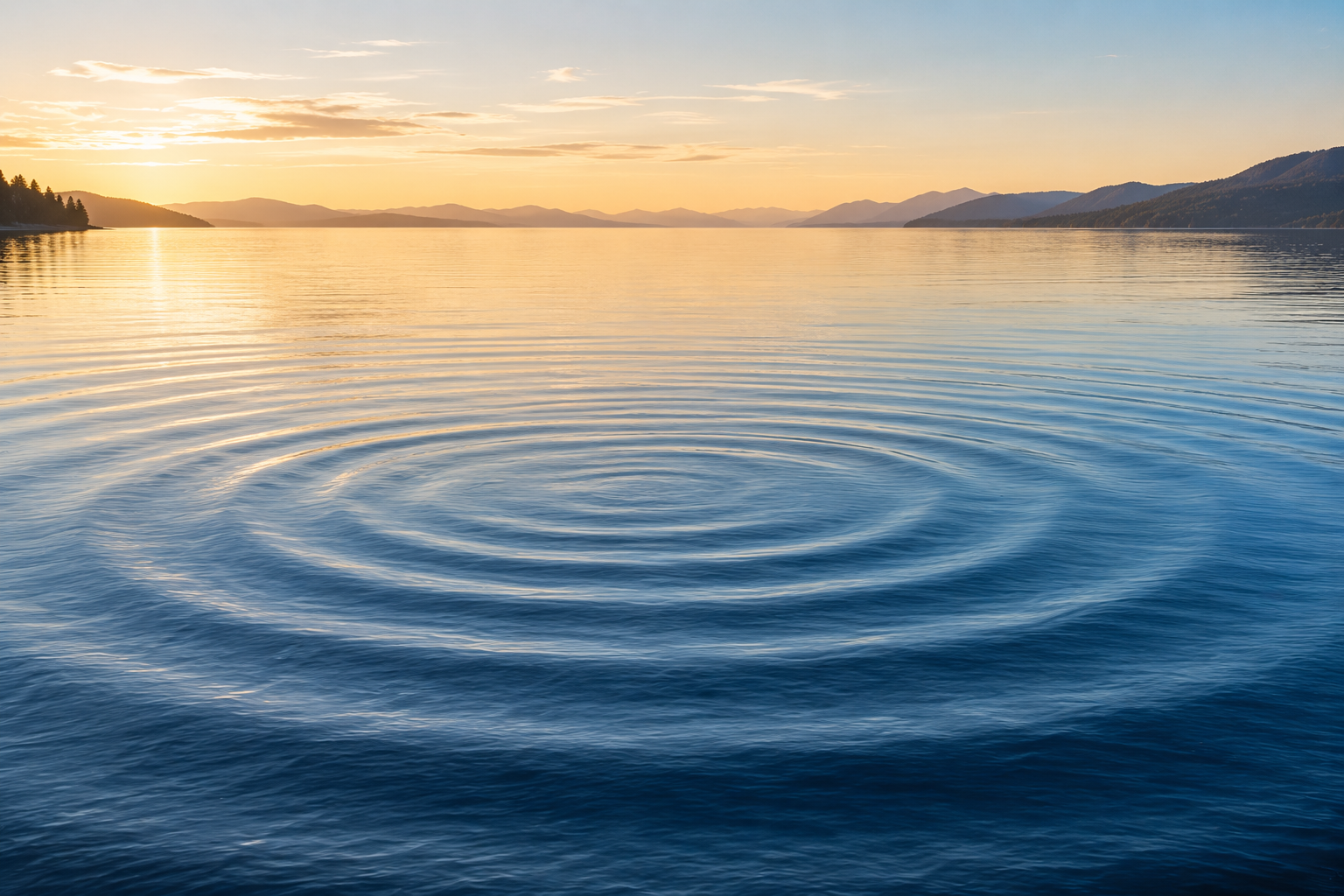 Expanding ripples across calm water, representing leadership effects that continue beyond the original action